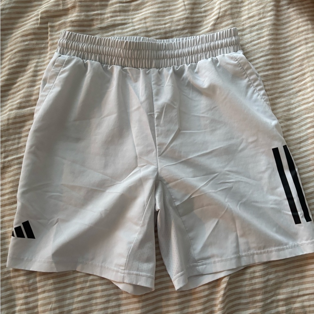 Adidas Men's White Athletic Shorts with Black Stripes